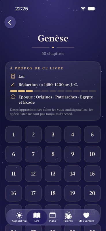 Astra Bible : fiche d'un livre avec frise du temps