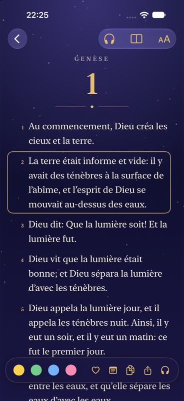 Astra Bible : lecture de la Genèse avec barre de surlignage